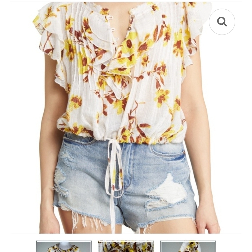 NWOT Free People Naya Floral Ruffle Blouse (Ivory Combo) Size XS